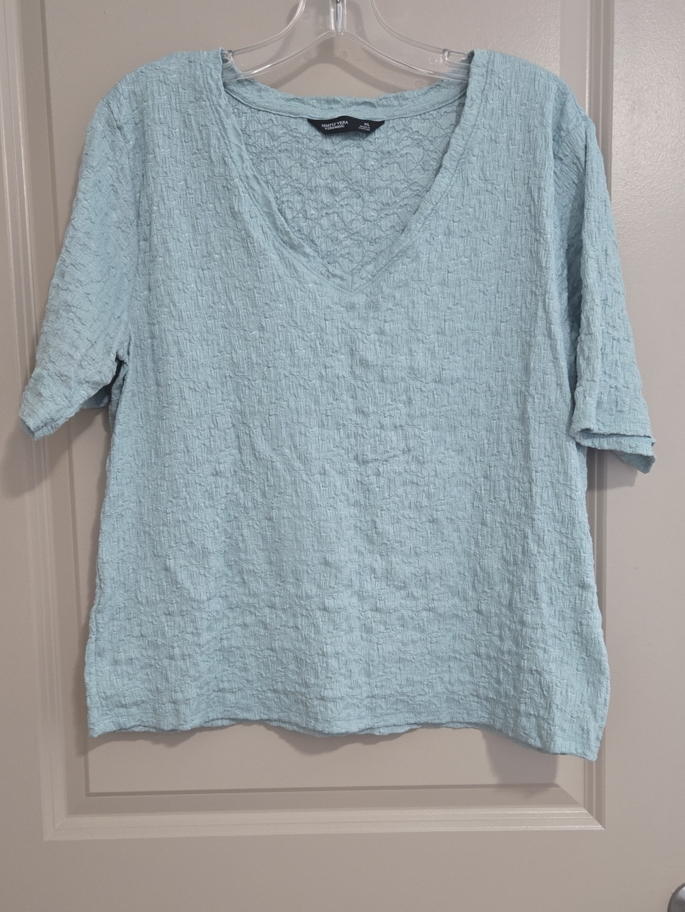 Simply Vera Vera Wang Pale Blue Crinkled V-Neck Short Sleeve Top